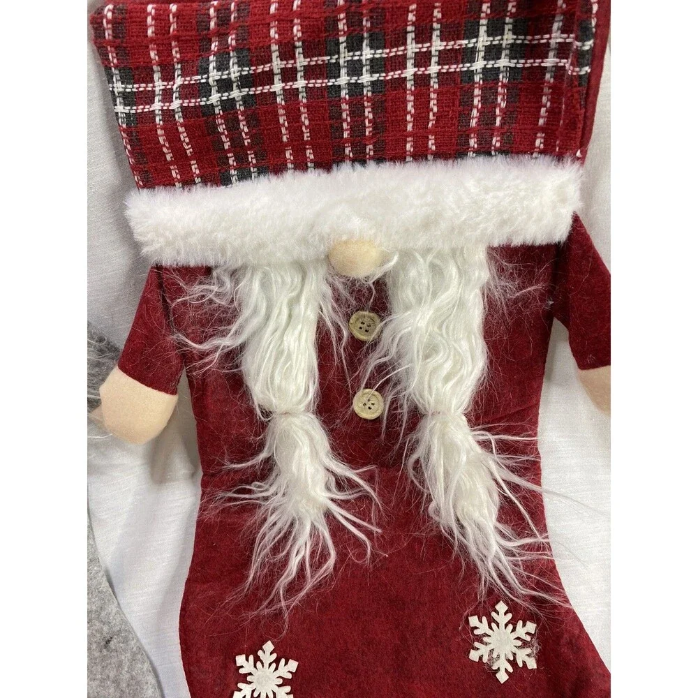 Christmas Stockings 3D Gnomes Plaid Gift Candy Bag Tree Hanging Ornament
